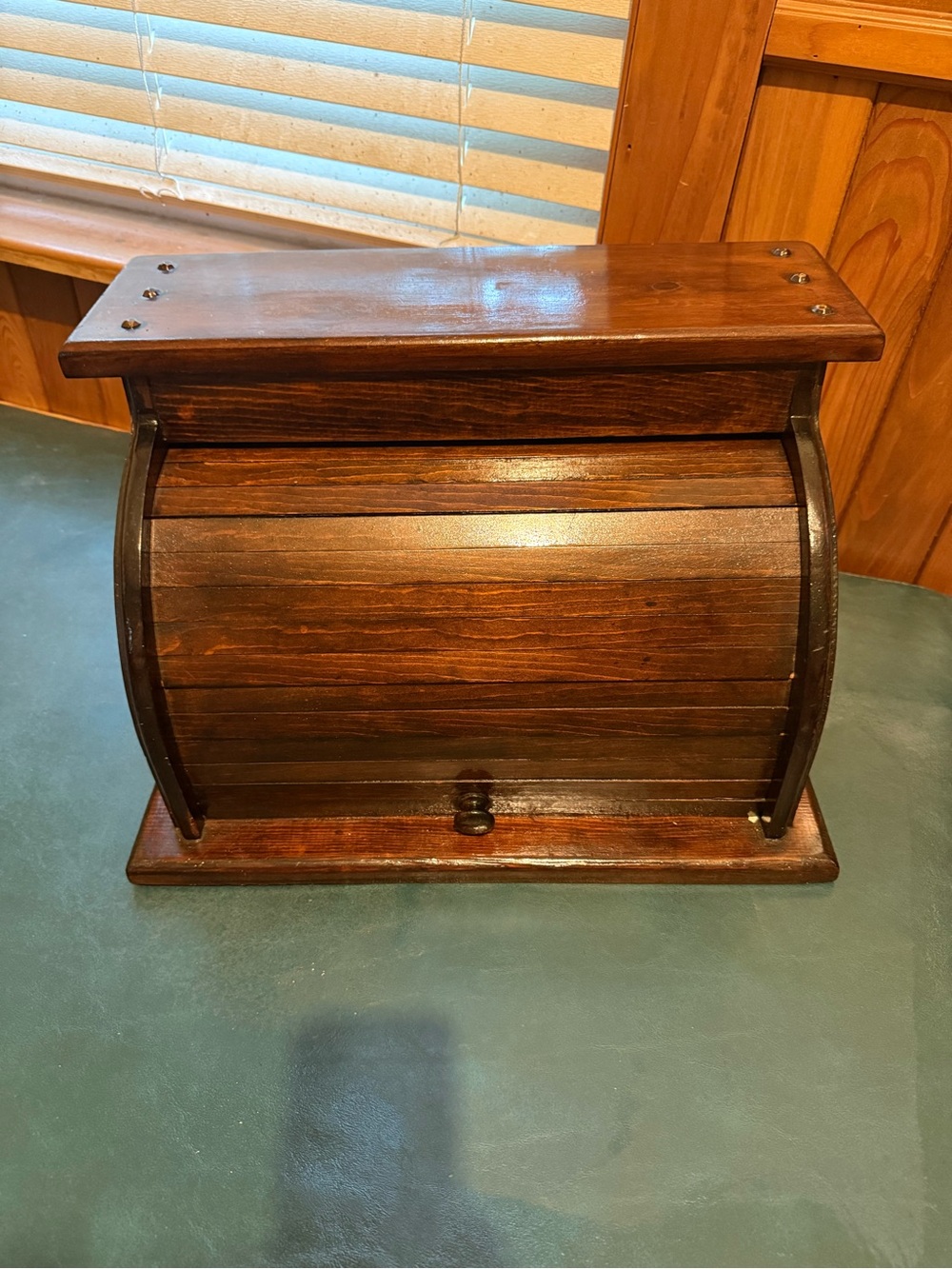 Vintage Wooden Roll Top Bread Box in Dark Brown